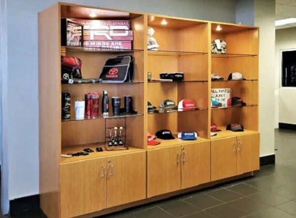 Custom commercial display cabinetry for a car dealership