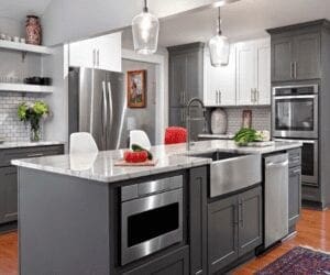 ProCraft Kitchen in Grey Two-tone gray and white kitchen cabinets. Custom Cabinet Designs | S&W Cabinets