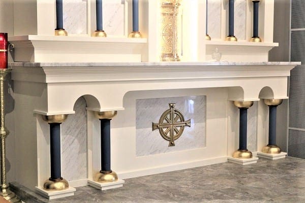 Church altar cabinetry and custom millwork at St. Ambrose Church